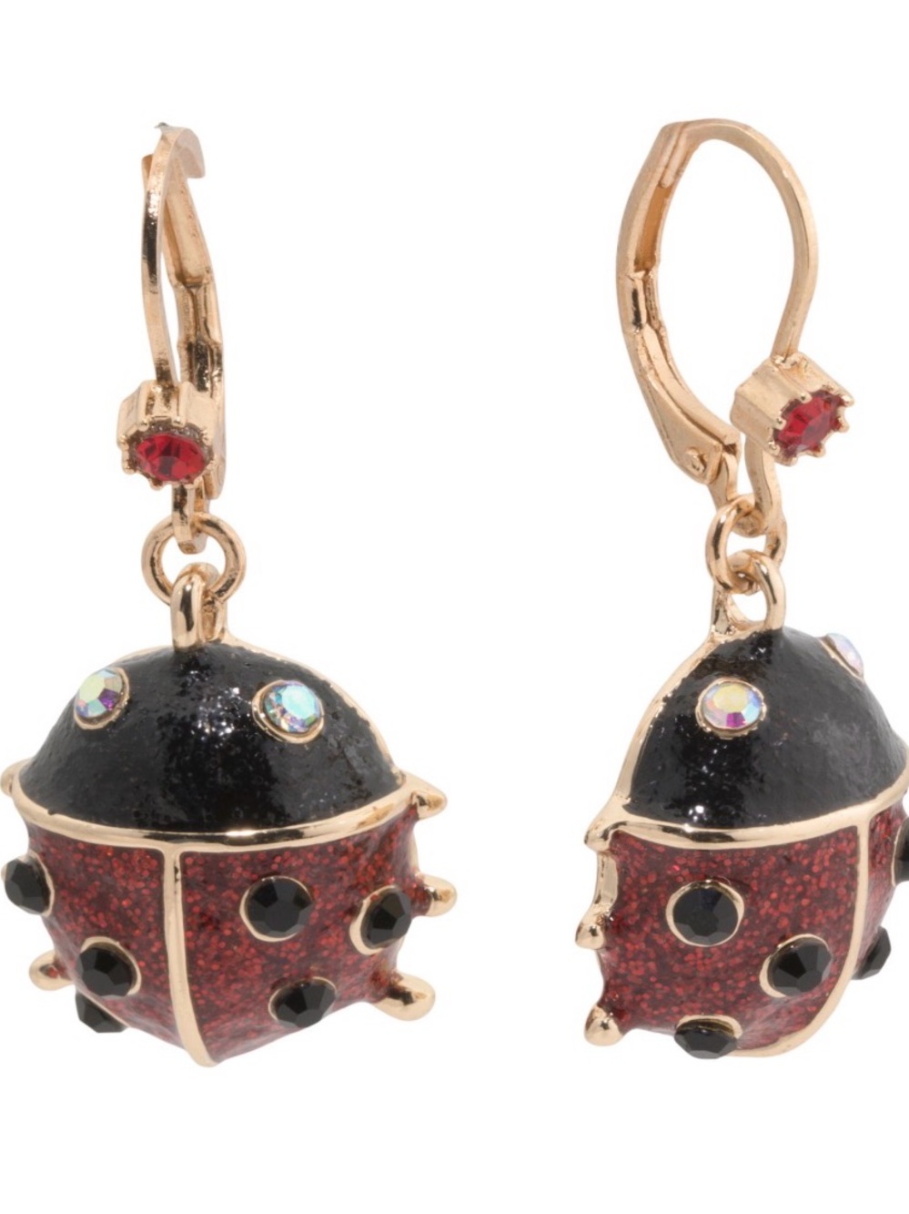 New Betsey johnson Gold-Tone Red and Black Ladybug Drop Earring